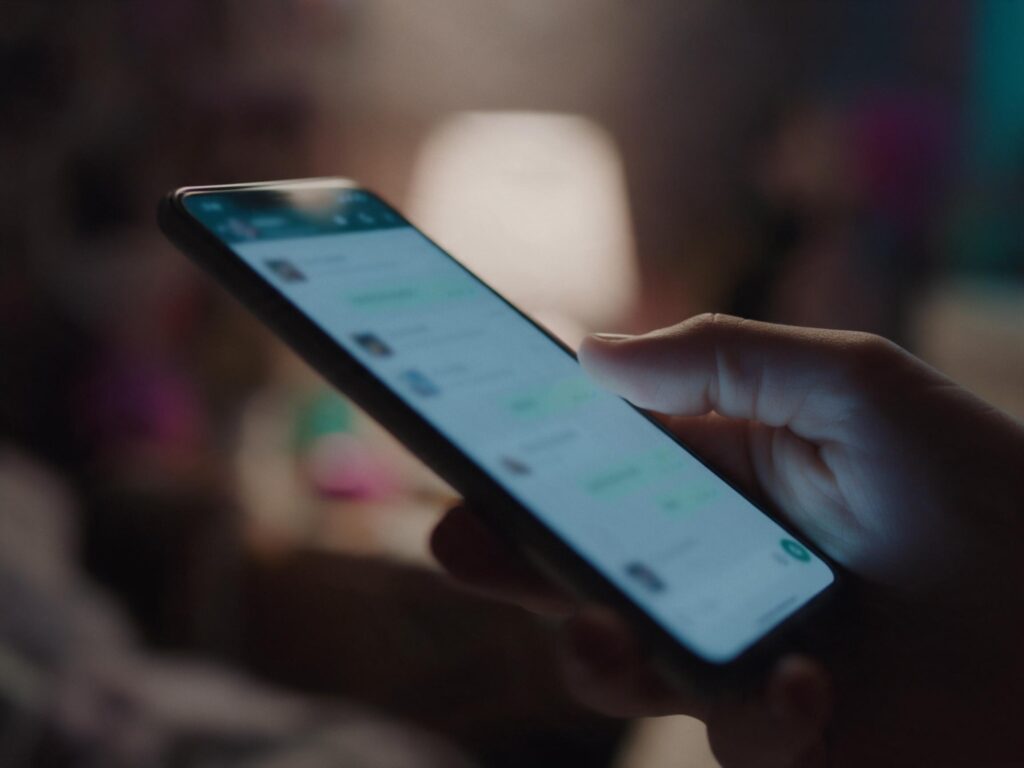 Pessoa enviando mensagem de WhatsApp à noite pedindo atendimento odontológico de urgência