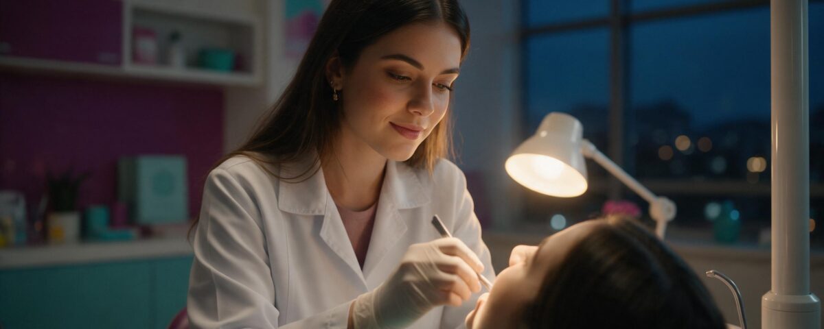 Dentista da LiveDent atendendo paciente à noite em Curitiba, atendimento de urgência odontológica